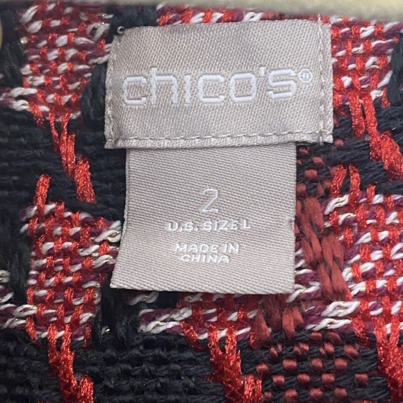 Chico's Blazer Jacket Womens Size 2 Large Tweed Red Black Open Front - Picture 6 of 7
